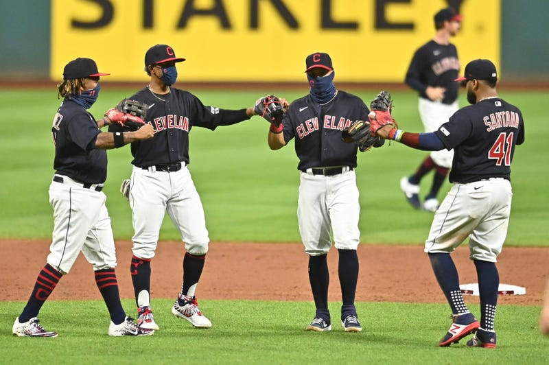 The Cleveland Indians infield, third baseman Jose Ramirez and shortstop Francisco Lindor and second baseman Cesar Hernandez and first baseman Carlos Santana