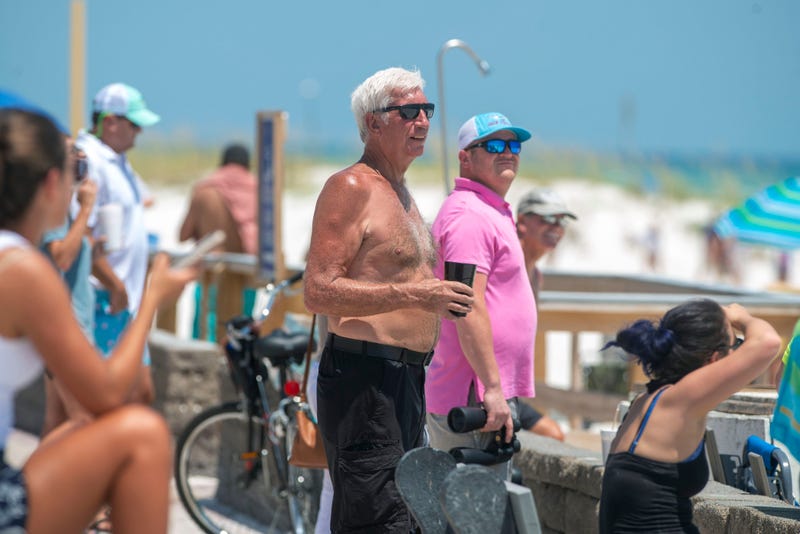 On-lookers keep a eye out for the return of SpaceX's Crew Dragon at Pensacola Beach Sunday, August 2. 2020. This was the first water landing by NASA since 1975. Spacex Crew Dragon Return 10