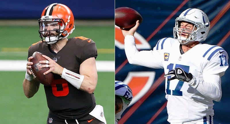 Baker Mayfield of the Cleveland Browns (left) and Philip Rivers of the Indianapolis Colts Coltsbrownsqbs