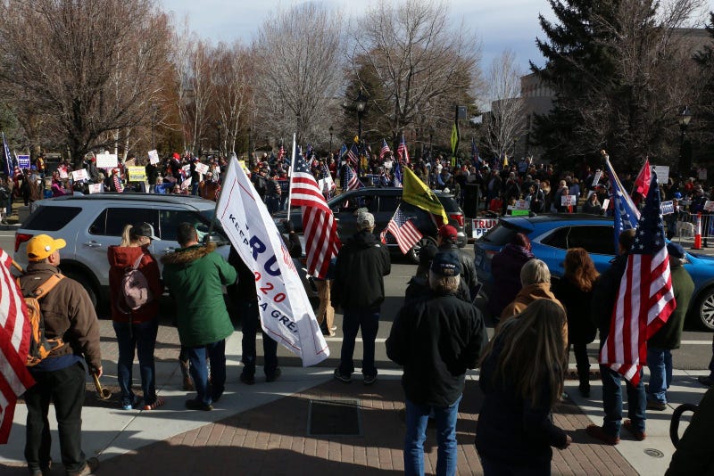 Trump supporters gather for a protest in front of the Nevada State Capital Building and the Nevada State Legislature Building in Carson City on Jan. 6, 2021.