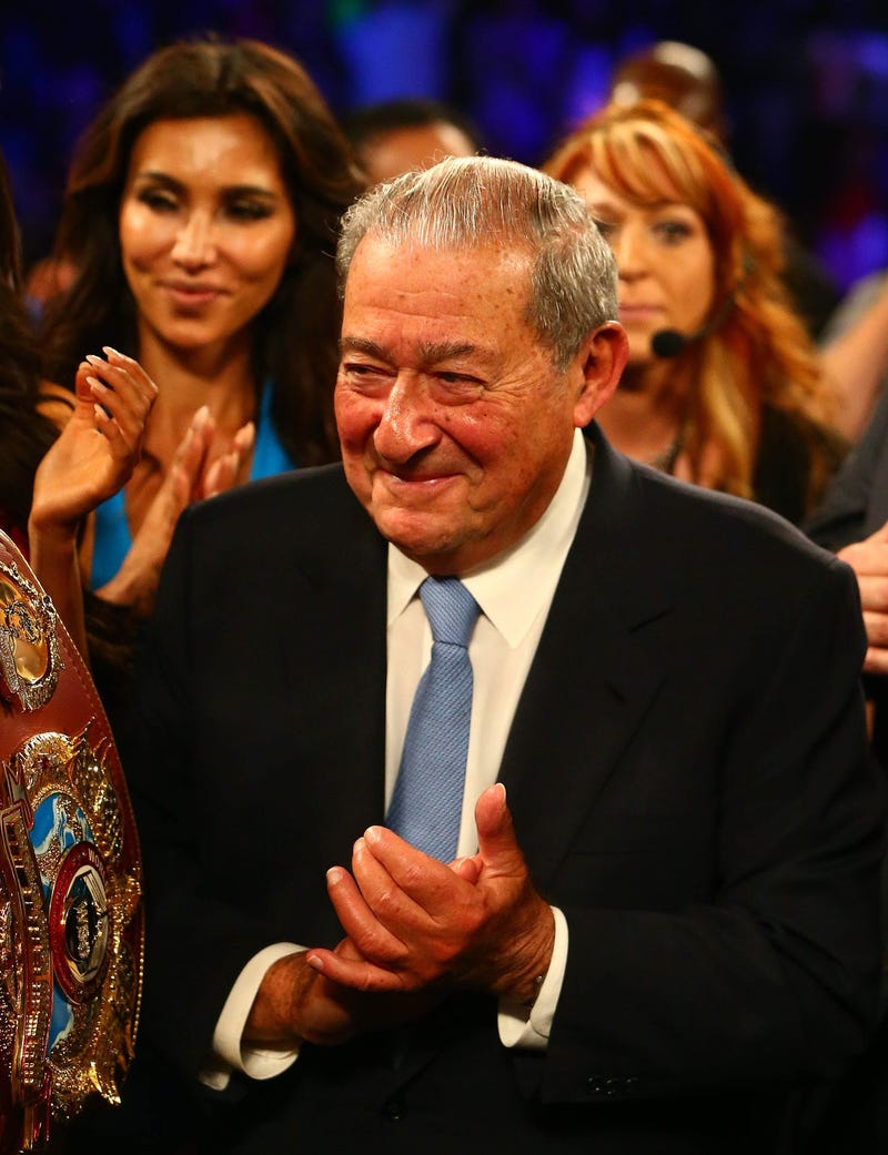April 9, 2016; Las Vegas, NV, USA; Top Rank chief executive Bob Arum reacts after the match between Manny Pacquiao and Timothy Bradley at MGM Grand Garden Arena. Mandatory Credit: Mark J. Rebilas-USA TODAY Sports