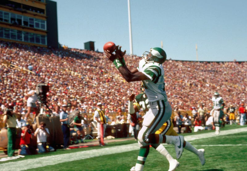 Philadelphia Eagles receiver (17) Harold Carmichael in action during the 1983 pre-season against the Green Bay Packers at Lambeau Field.