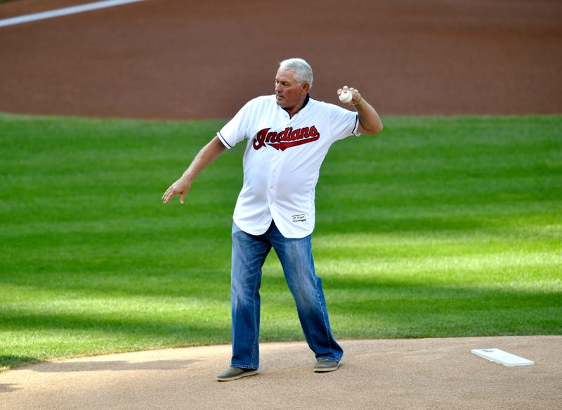 Cleveland Indians former manager Mike Hargrove throws out the ceremonial first pitch prior to game two of the 2016 ALCS playoff baseball series against the Toronto Blue Jays at Progressive Field