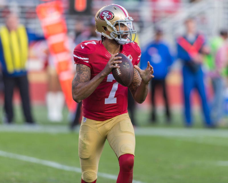 San Francisco 49ers quarterback Colin Kaepernick (7) looks down field during the second quarter against the Seattle Seahawks at Levis Stadium