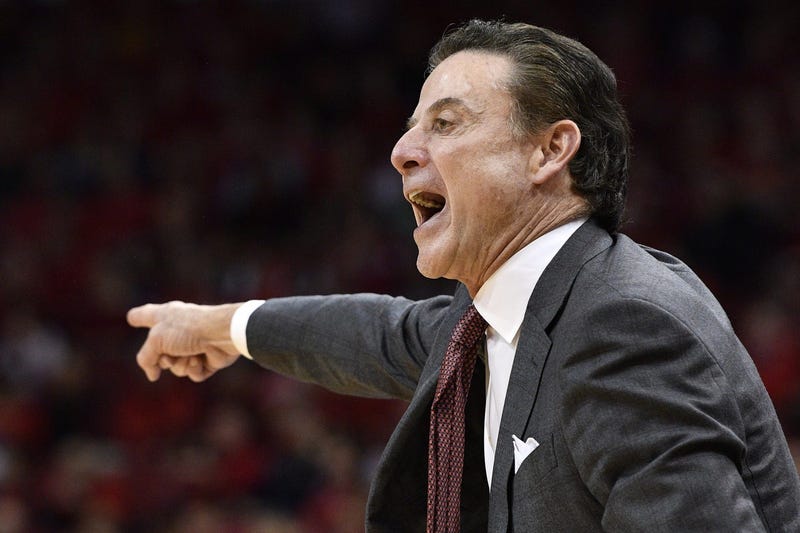 Louisville Cardinals head coach Rick Pitino calls out instructions during the second half against the Notre Dame Fighting Irish at KFC Yum! Center. Louisville defeated Notre Dame 71-64.