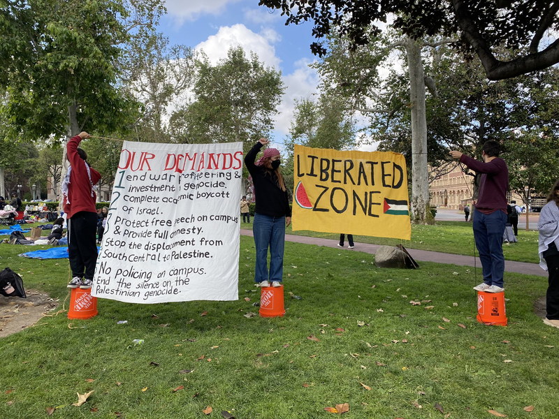 protesters at alumni park