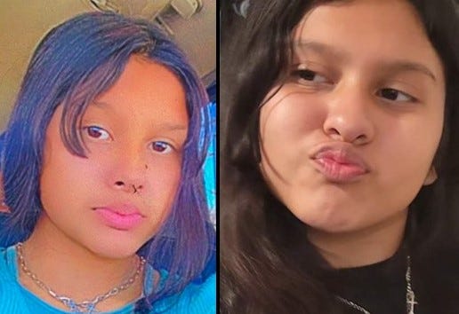 two photos of 13-year-old girl with dark hair and brown eyes