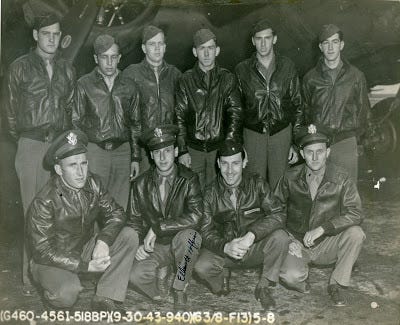 Lt. Elliot Hofkin's B-17 crew, c. 1942. Hofkin is in the first row, second from the left.