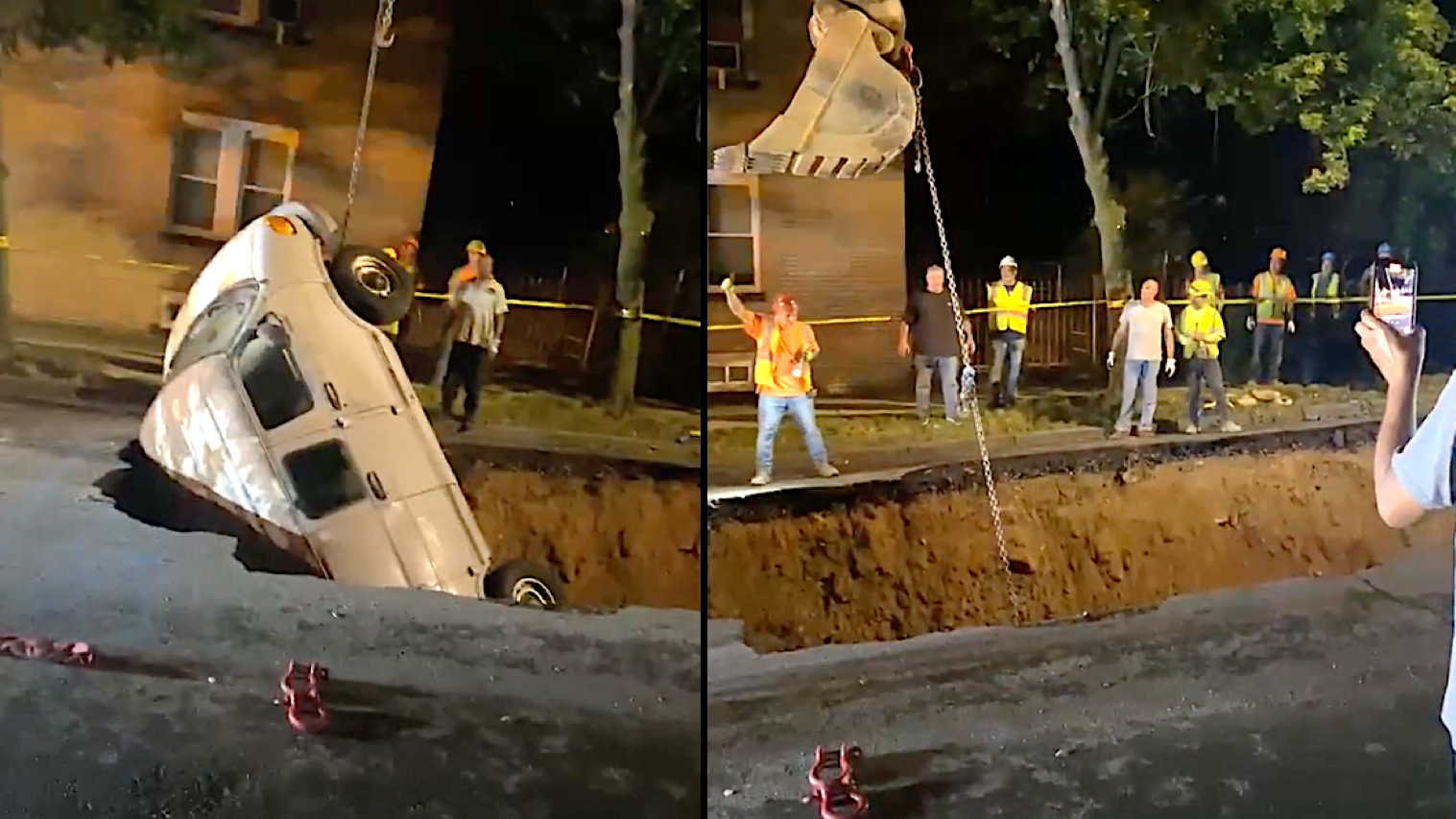 VIDEO: Monster sinkhole swallows van in the Bronx