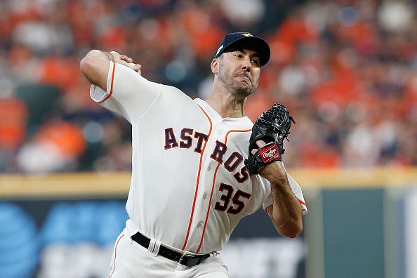 Justin Verlander pitches for the Astros. 