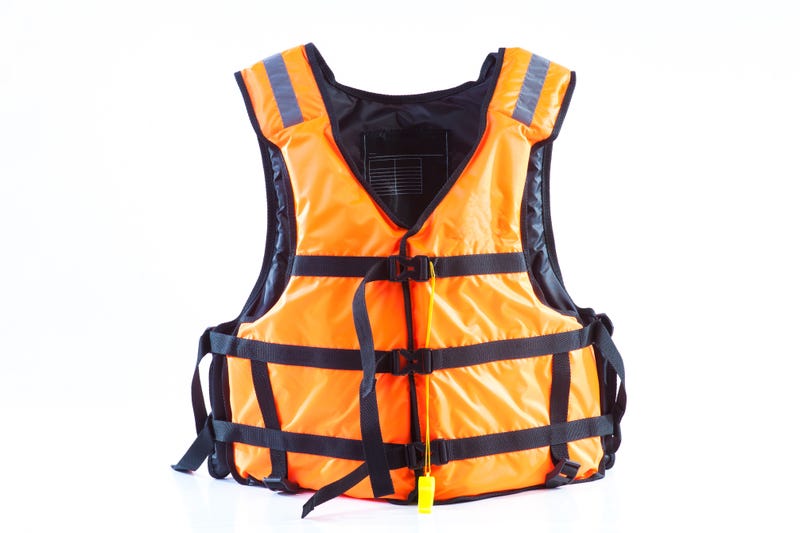 orange life jacket on white background