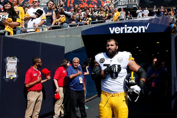 Allejandro Villanueva stands for the national anthem.