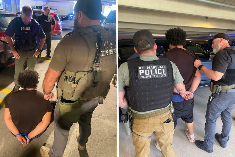 U.S. Marshals apprehend Shawn Moir in a parking garage on the Villanova University campus, on Wednesday, Aug. 27. Moir is charged with homicide in the death of his grandfather.