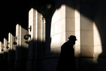 FILE - In this April 15, 2020, file photo a man wears a face mask to protect against the spread of the new coronavirus at Union Station in Washington. (AP Photo/Patrick Semansky, File)