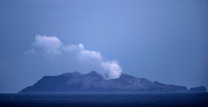 Smoke and ash rises from a volcano on White Island early in the morning on December 10, 2019 in Whakatane, New Zealand.
