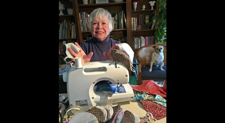 Lois Barnett of Lisle is volunteer at Brookfield Zoo for 29 years and is one of the “Merry Mask Makers” who has been sewing masks for the animal care staff to wear.  