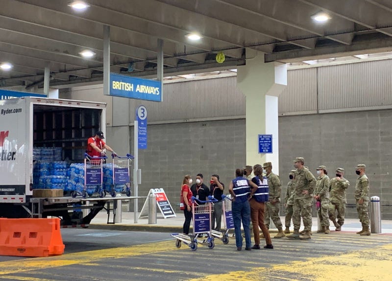 Water being supplied for evacuees from Afghanistan coming to Philadelphia International Airport.