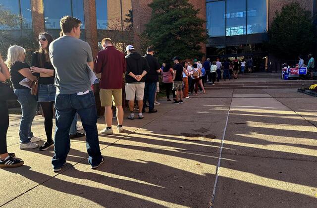 Voters wait in line to vote during early voting on Nov 1