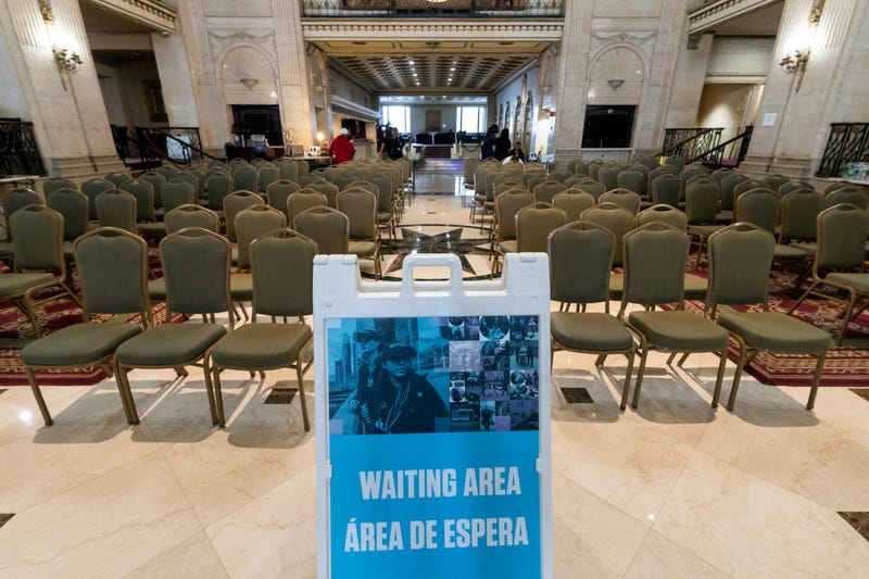 A waiting area at the Roosevelt Hotel.