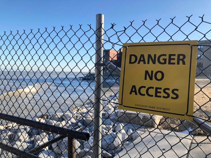Warning Sign Along Lakefront