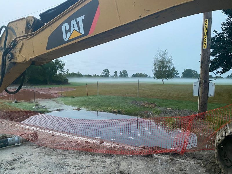Work ongoing on a water main break on 24 Mile Rd. near North Ave. in Macomb Twp.