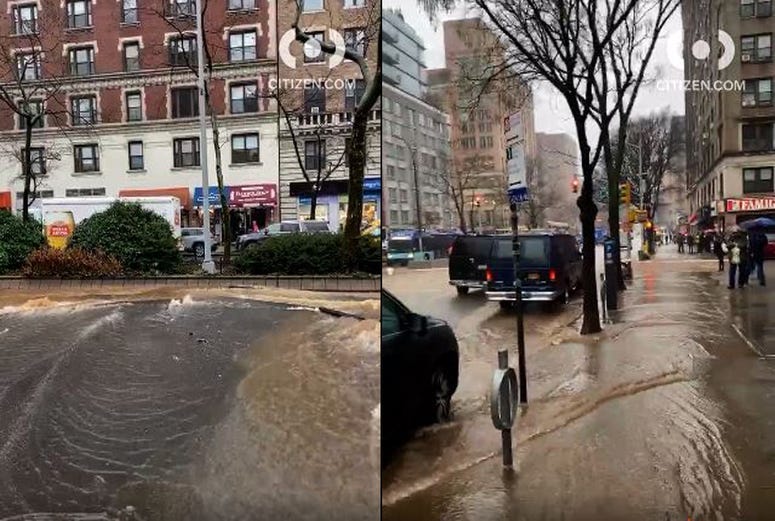 Water main break in Morningside Heights