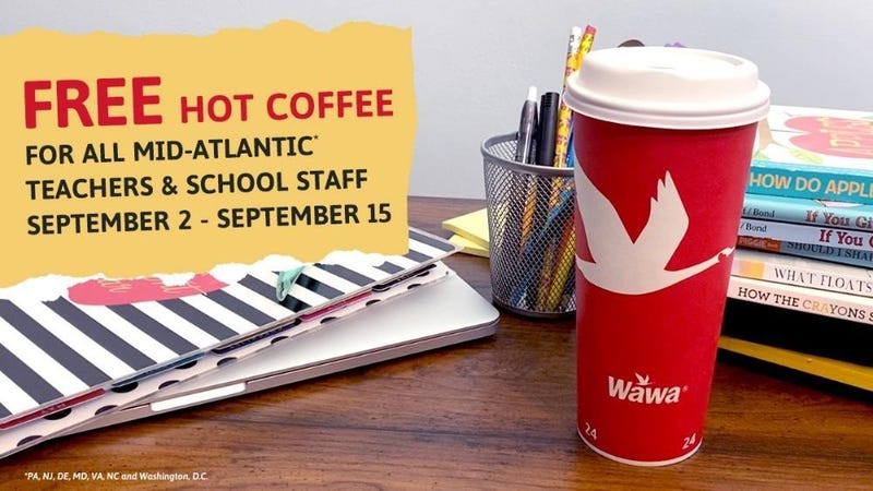 Free Wawa Hot Coffee for all mid-Atlantic teachers & school staff September 2 - September 15