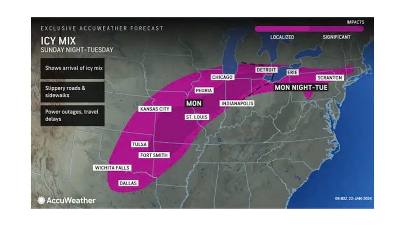 Icy mix forecast map
