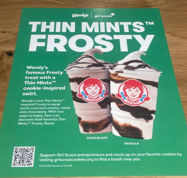 The Thin Mints Frosty will be available at Wendy’s restaurants nationwide beginning Feb. 21.