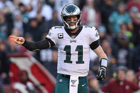 Carson Wentz signals for a first down. 
