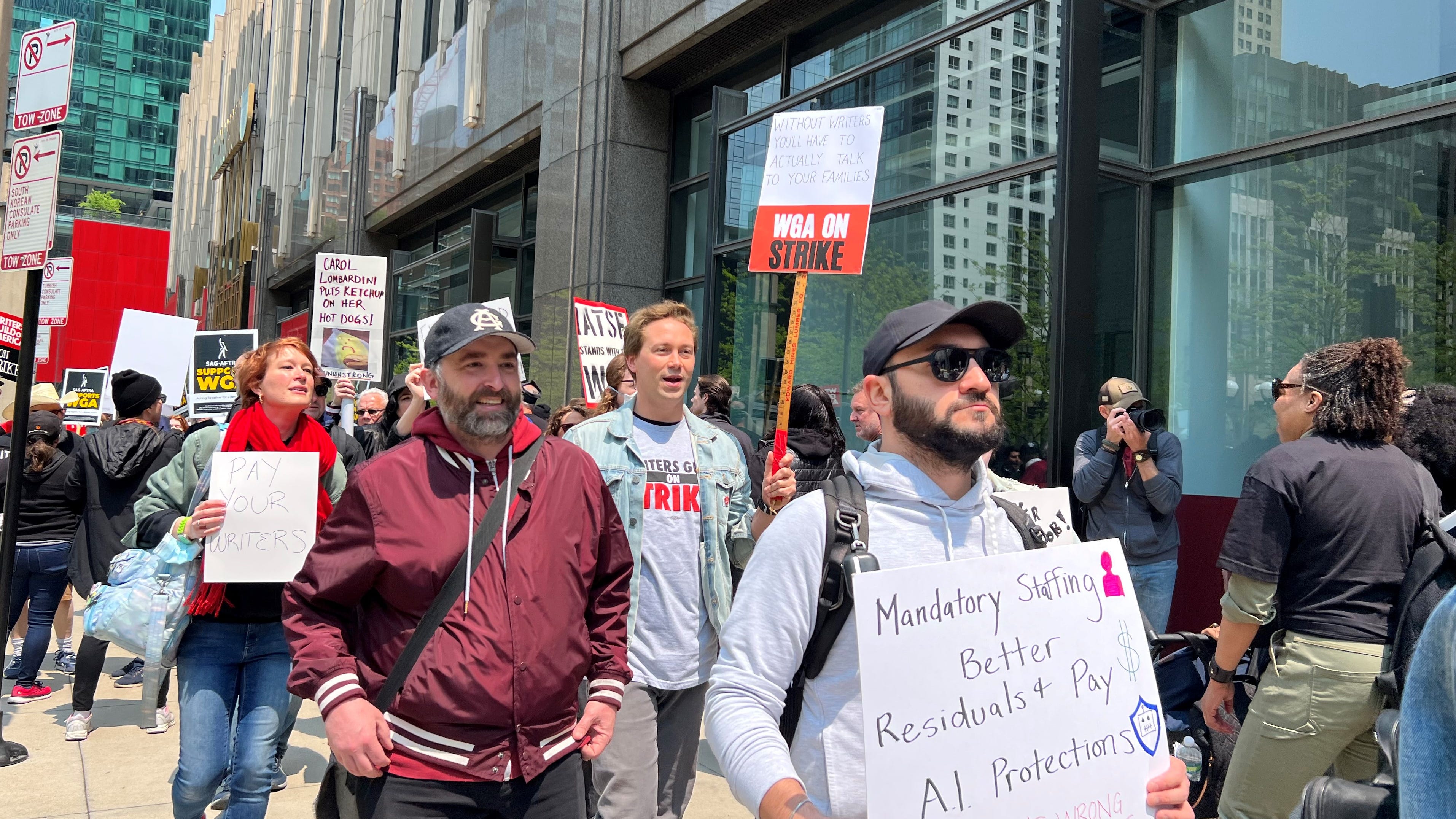 WGA members demonstrate in Chicago during national strike