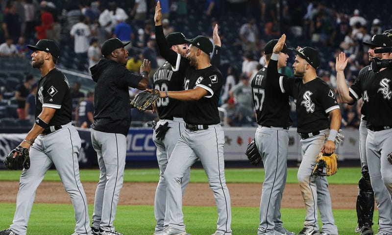 The White Sox celebrate a win against the Yankees.
