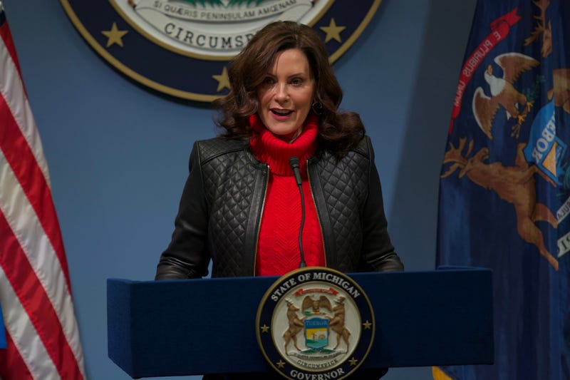 Gov. Gretchen Whitmer speaking at the podium