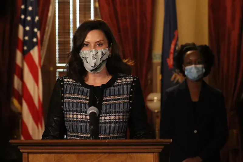 Gov. Gretchen Whitmer speaks at a news conference on Nov. 5, 2020.
