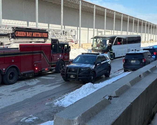 More than 30 people were injured Sunday afternoon when a tour bus traveling from Chicago to a casino in Michigan crashed after exiting a highway in Green Bay, authorities said.