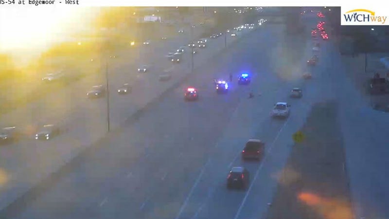 A view of the scene of a shooting that closed down westbound Kellogg in Wichita Saturday afternoon.