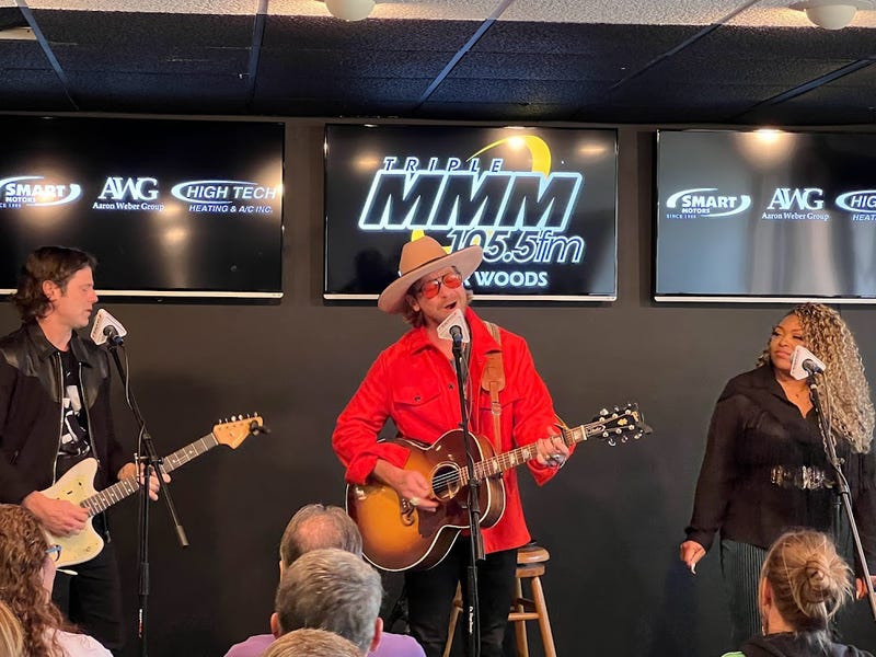 Wilder Woods in Studio M with bandmates and guitars