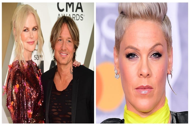(Left) Nicole Kidaman and Keith Urban, Pink (Right)