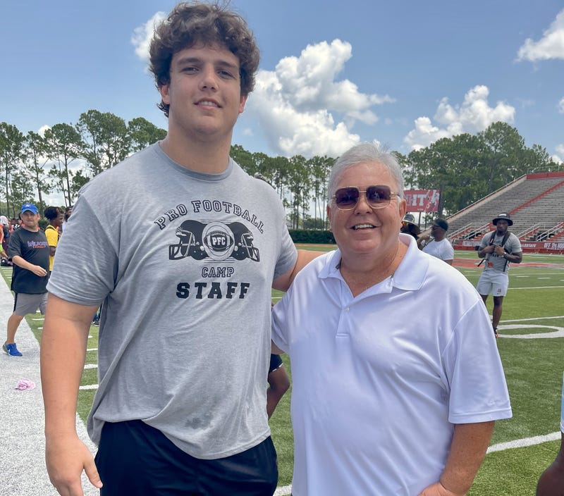 LSU Tiger OT Will Campbell (Drafted by the New England Patriots fourth overall in the 2025 draft) with Mike Detillier at the Pro Football Camp