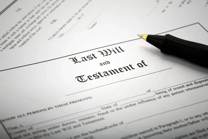 a printed will on paper in a stock image