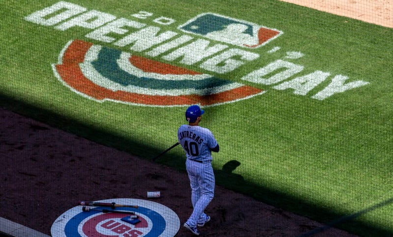 Cubs catcher Willson Contreras takes to the on-deck circle at Wrigley Field.