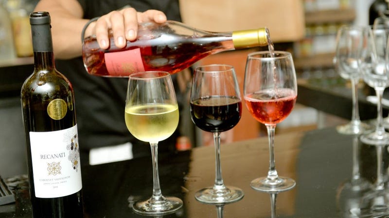  A view of Recanati wine and wine glasses during an Israeli Brunch hosted by Michael Solomonov at Cafe Medi on October 14, 2017 in New York City.