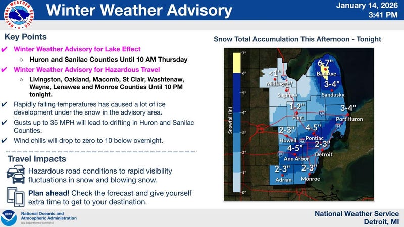 snow map for Wednesday