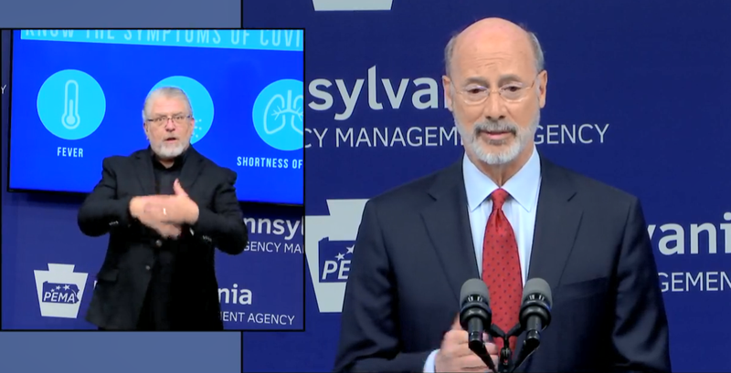 Gov. Tom Wolf answers questions during a coronavirus press conference 