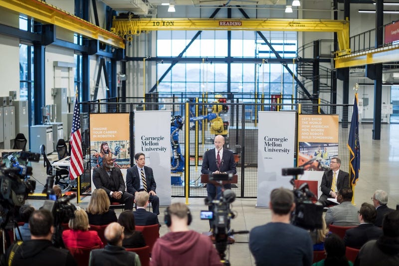 Pennsylvania Governor Tom Wolf speaks during a press conference, which announced an ambitious budget proposal to fuel innovation across Pennsylvania, inside Mill 19 in Pittsburgh on Friday, January 24, 2020.