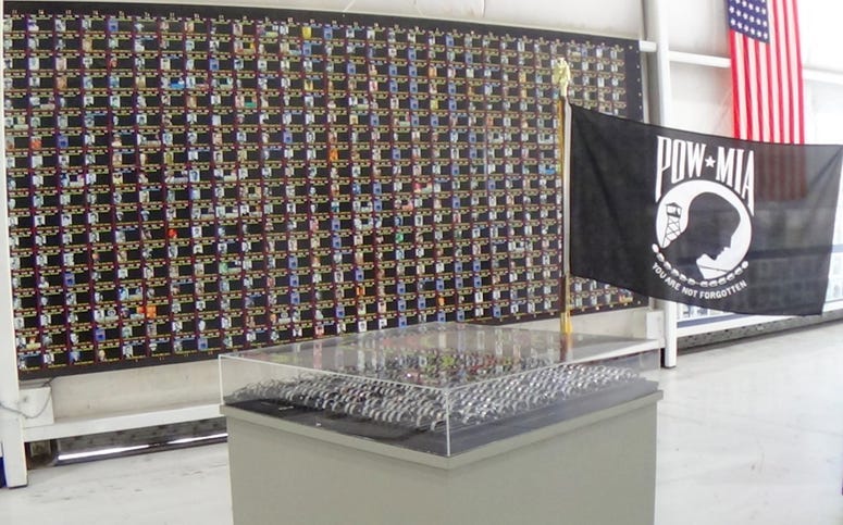 POW MIA bracelet display at the Palm Springs Air Mueseum