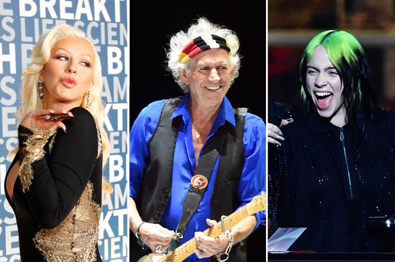 Christina Aguilera, Keith Richards, Billie Eilish