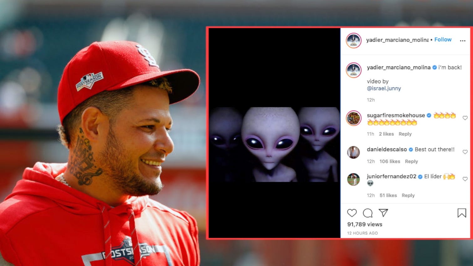 Here's why aliens were in Yadier Molina's announcement he's returning to St. Louis