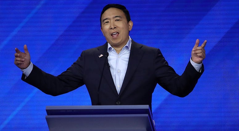 Democratic presidential candidate former tech executive Andrew Yang speaks during the Democratic Presidential Debate at Texas Southern University's Health and PE Center on September 12, 2019 in Houston, Texas.