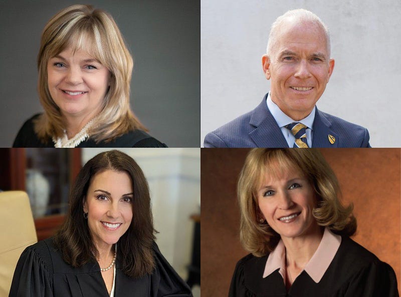 PA Supreme Court primary candidates, from left, clockwise: Deborah Kunselman; Daniel McCaffery; Patricia McCullough; Carolyn Carluccio.